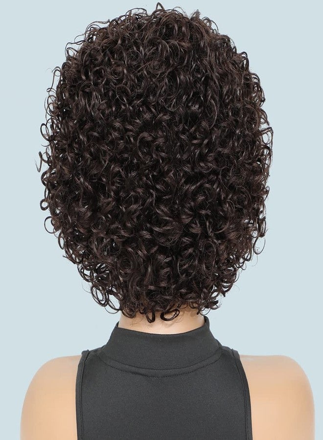 UDU Short Curly Human Hair Wigs For Black Women Dark Brown Human Hair Curly Wigs Non Lace Glueless Wigs Human Hair Side Part Wigs (2#) - Image 4
